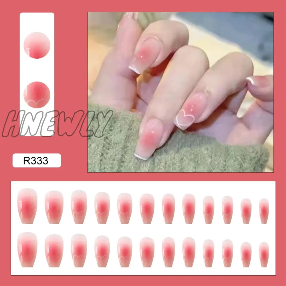 24Pcs French Fake Nails Short Art Nail Tips Press Stick On False With Designs Full Cover Artificial