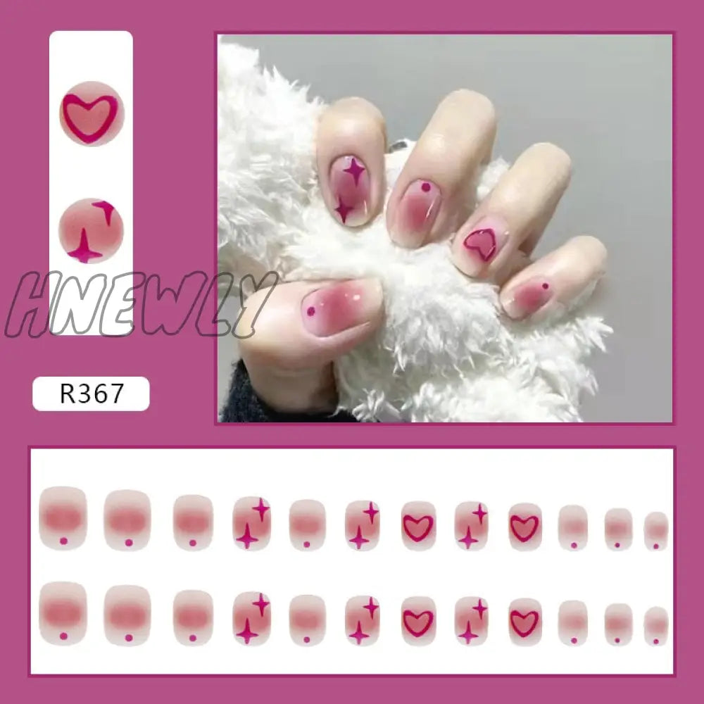 24Pcs French Fake Nails Short Art Nail Tips Press Stick On False With Designs Full Cover Artificial