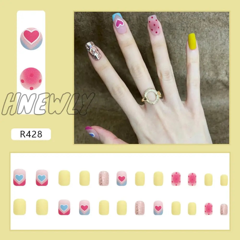 24Pcs French Fake Nails Short Art Nail Tips Press Stick On False With Designs Full Cover Artificial