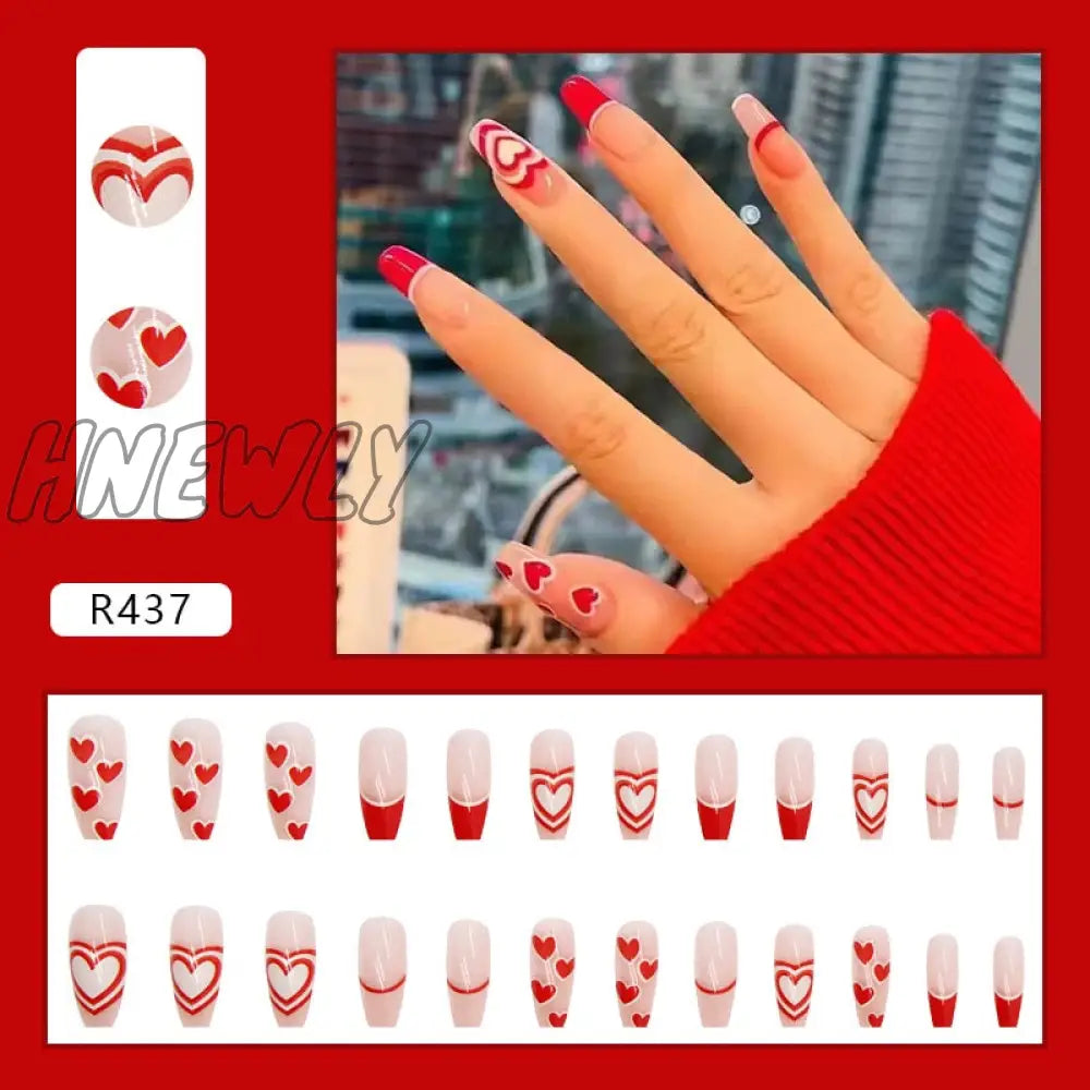 24Pcs French Fake Nails Short Art Nail Tips Press Stick On False With Designs Full Cover Artificial