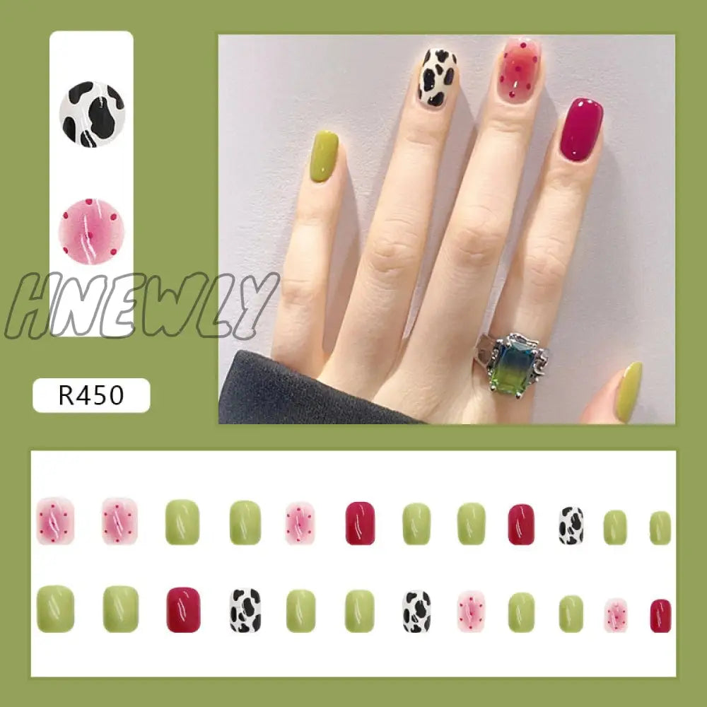 24Pcs French Fake Nails Short Art Nail Tips Press Stick On False With Designs Full Cover Artificial