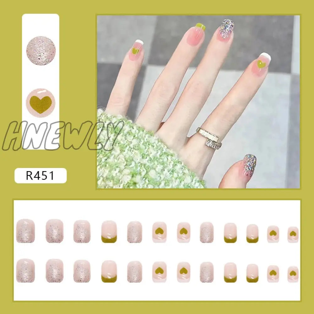 24Pcs French Fake Nails Short Art Nail Tips Press Stick On False With Designs Full Cover Artificial