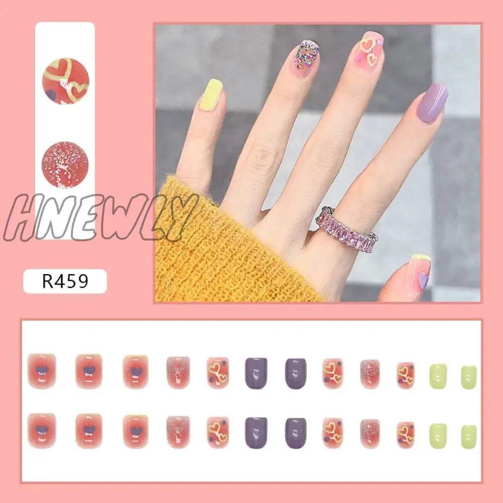 24Pcs French Fake Nails Short Art Nail Tips Press Stick On False With Designs Full Cover Artificial