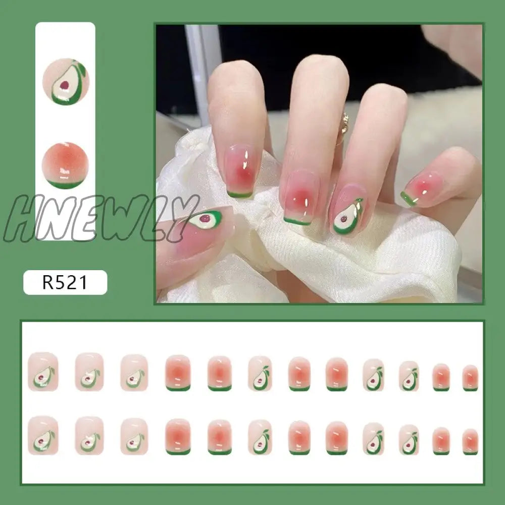 24Pcs French Fake Nails Short Art Nail Tips Press Stick On False With Designs Full Cover Artificial