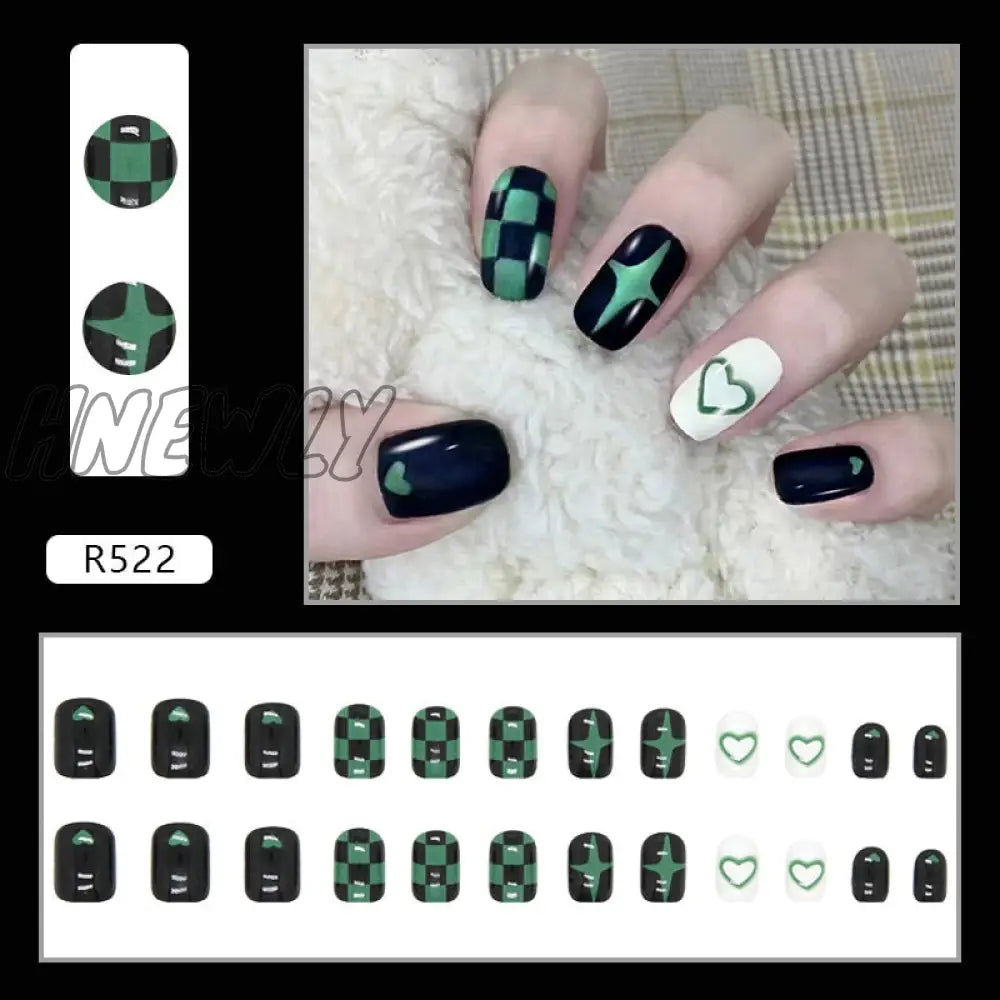 24Pcs French Fake Nails Short Art Nail Tips Press Stick On False With Designs Full Cover Artificial