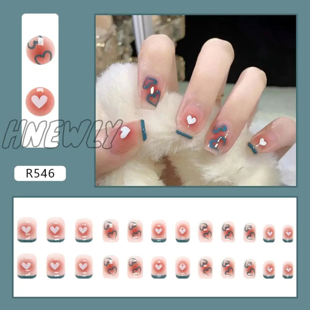 24Pcs French Fake Nails Short Art Nail Tips Press Stick On False With Designs Full Cover Artificial