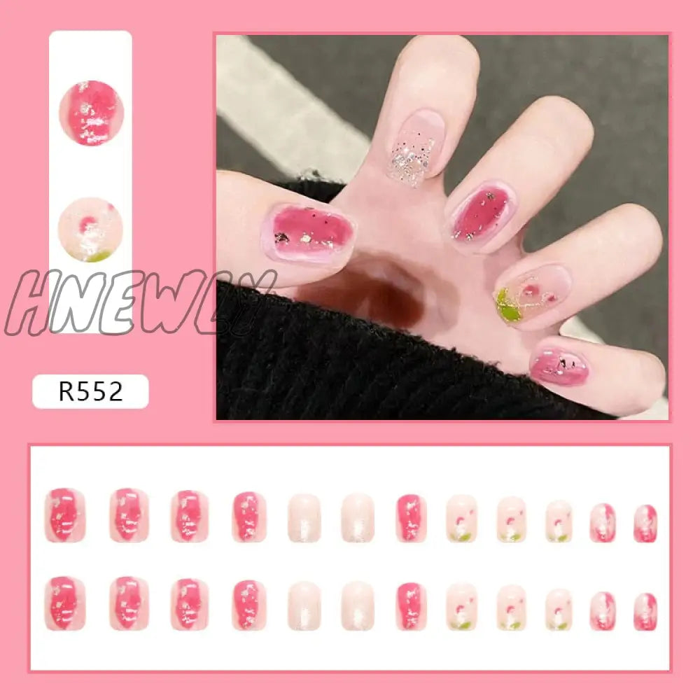 24Pcs French Fake Nails Short Art Nail Tips Press Stick On False With Designs Full Cover Artificial