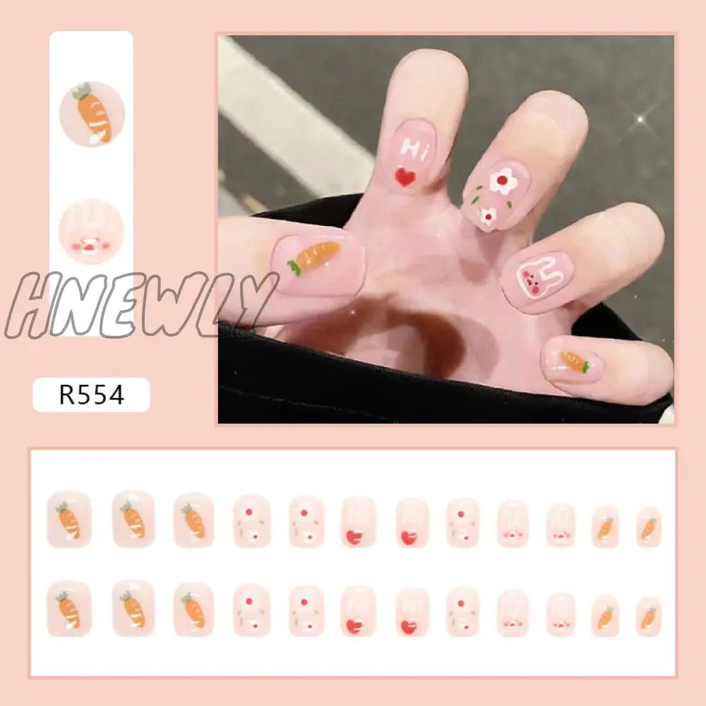 24Pcs French Fake Nails Short Art Nail Tips Press Stick On False With Designs Full Cover Artificial