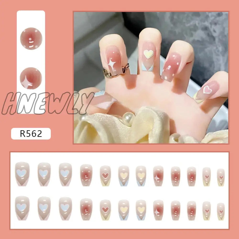 24Pcs French Fake Nails Short Art Nail Tips Press Stick On False With Designs Full Cover Artificial