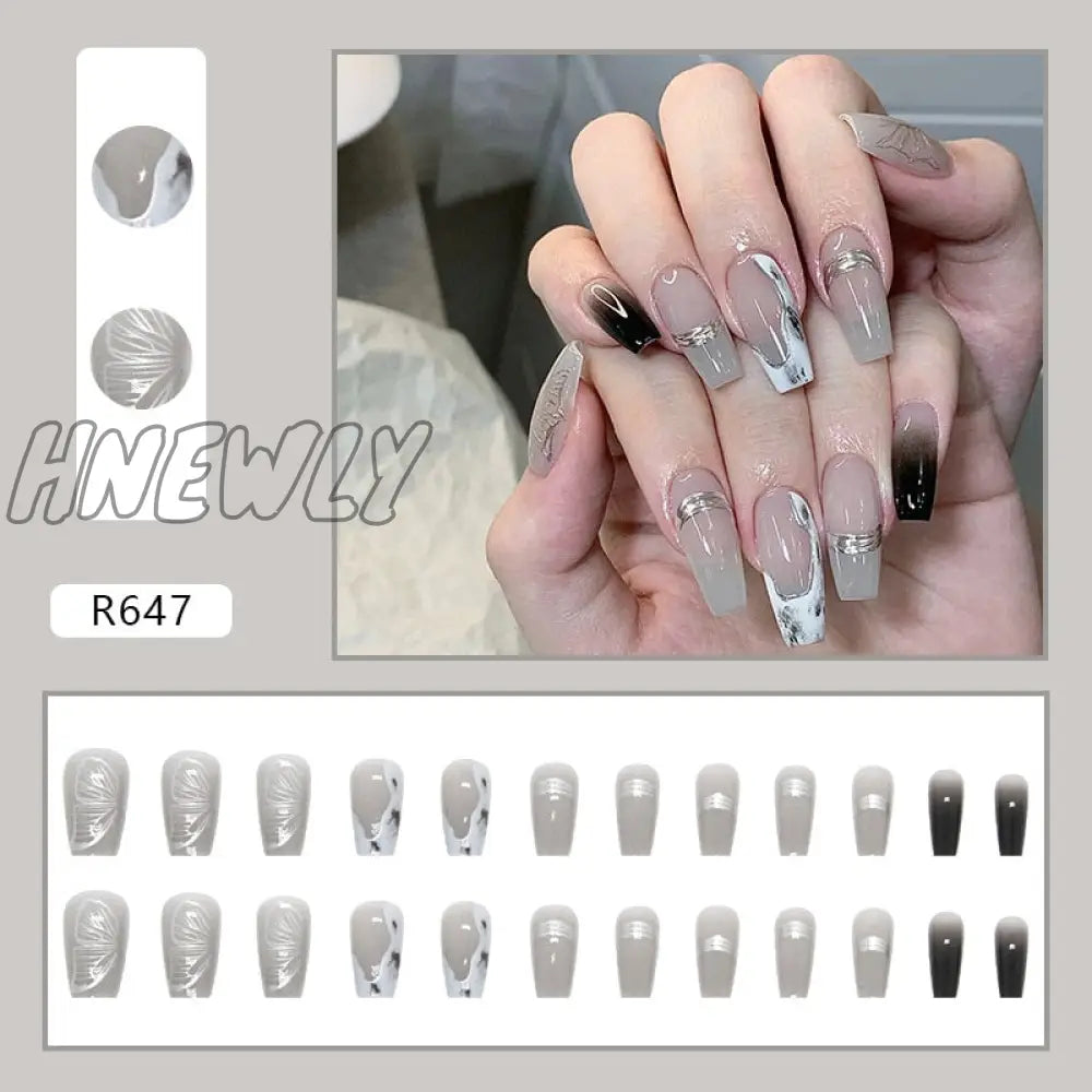 24Pcs French Fake Nails Short Art Nail Tips Press Stick On False With Designs Full Cover Artificial