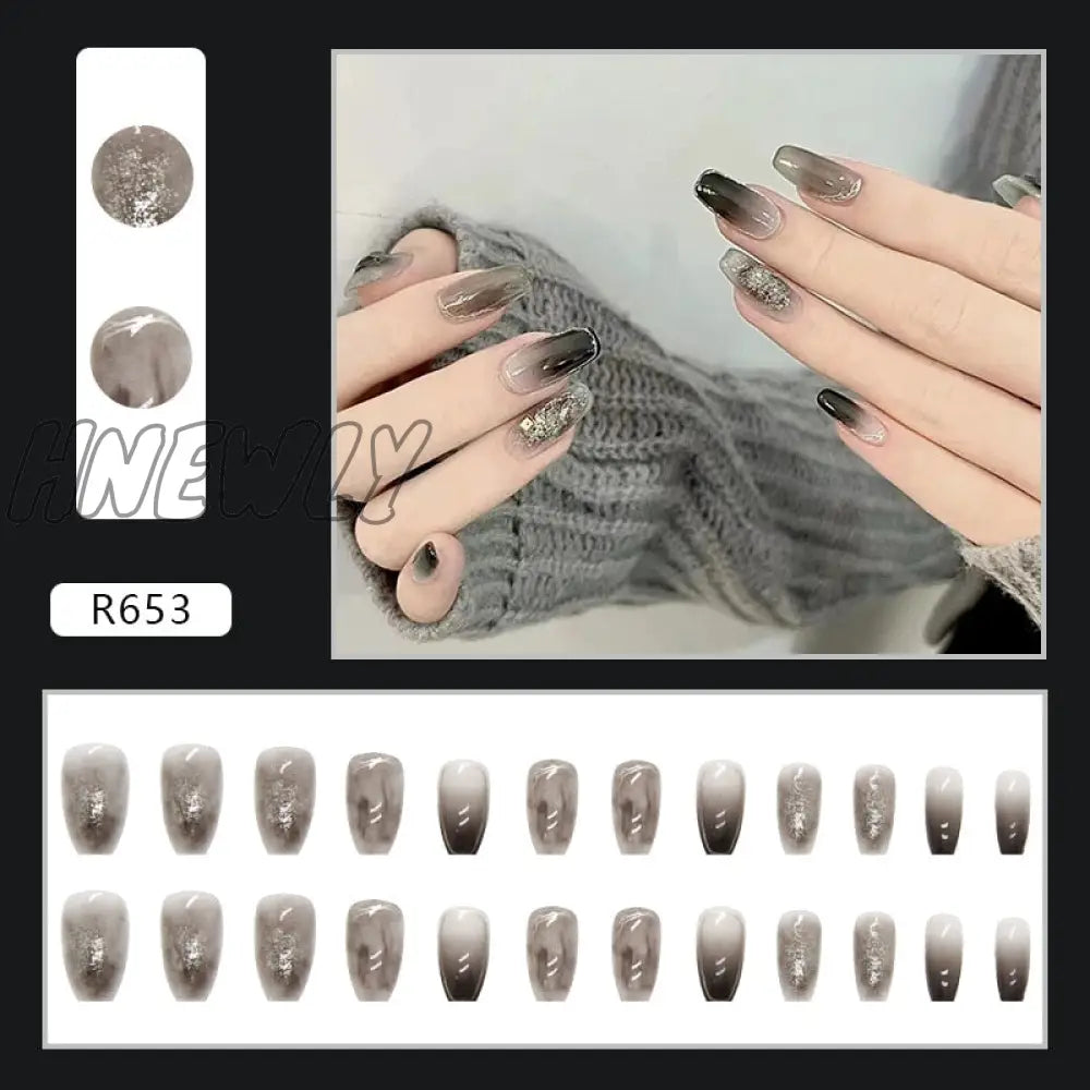 24Pcs French Fake Nails Short Art Nail Tips Press Stick On False With Designs Full Cover Artificial