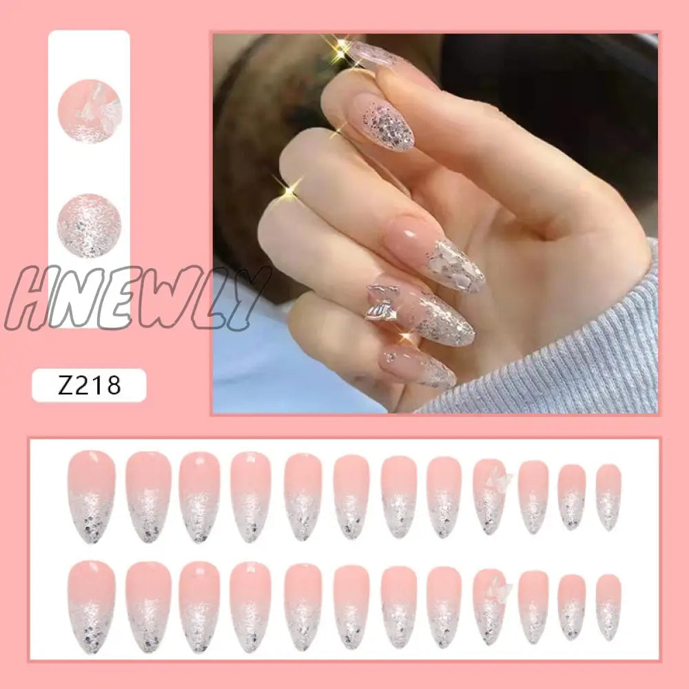 24Pcs French Fake Nails Short Art Nail Tips Press Stick On False With Designs Full Cover Artificial