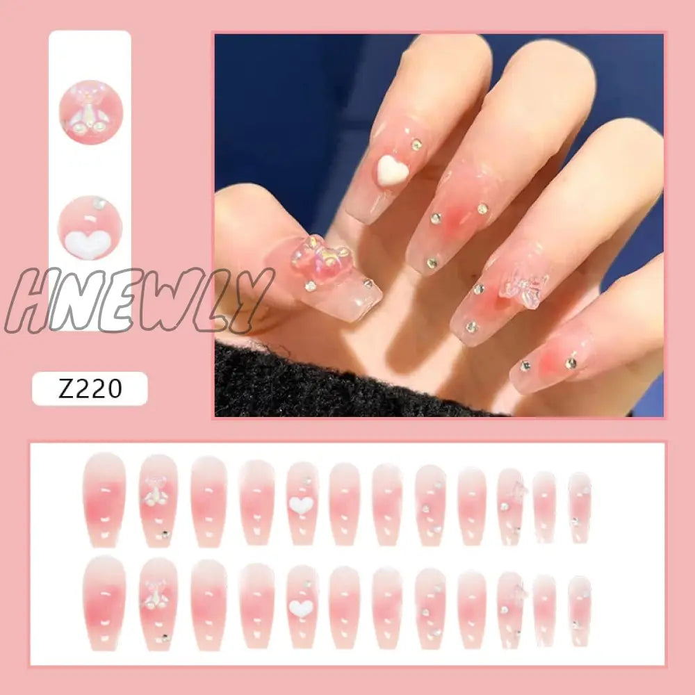 24Pcs French Fake Nails Short Art Nail Tips Press Stick On False With Designs Full Cover Artificial