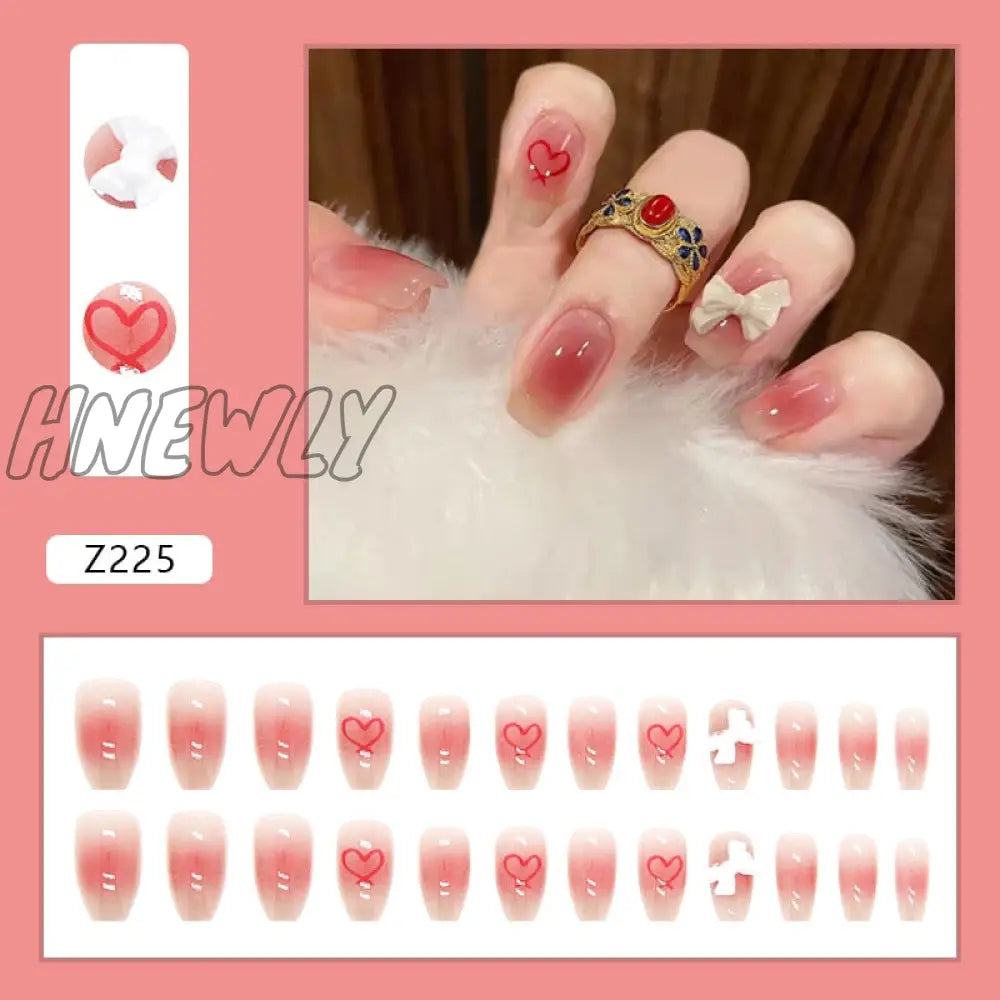 24Pcs French Fake Nails Short Art Nail Tips Press Stick On False With Designs Full Cover Artificial