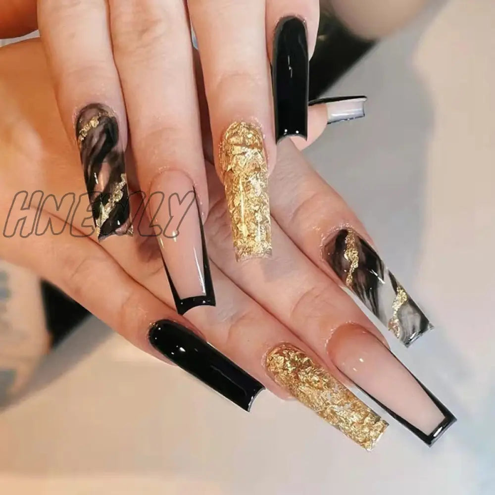 24Pcs French Long Ballet Nails Set Press On False With Pink Rhinestone Wearable Coffin Fake Full