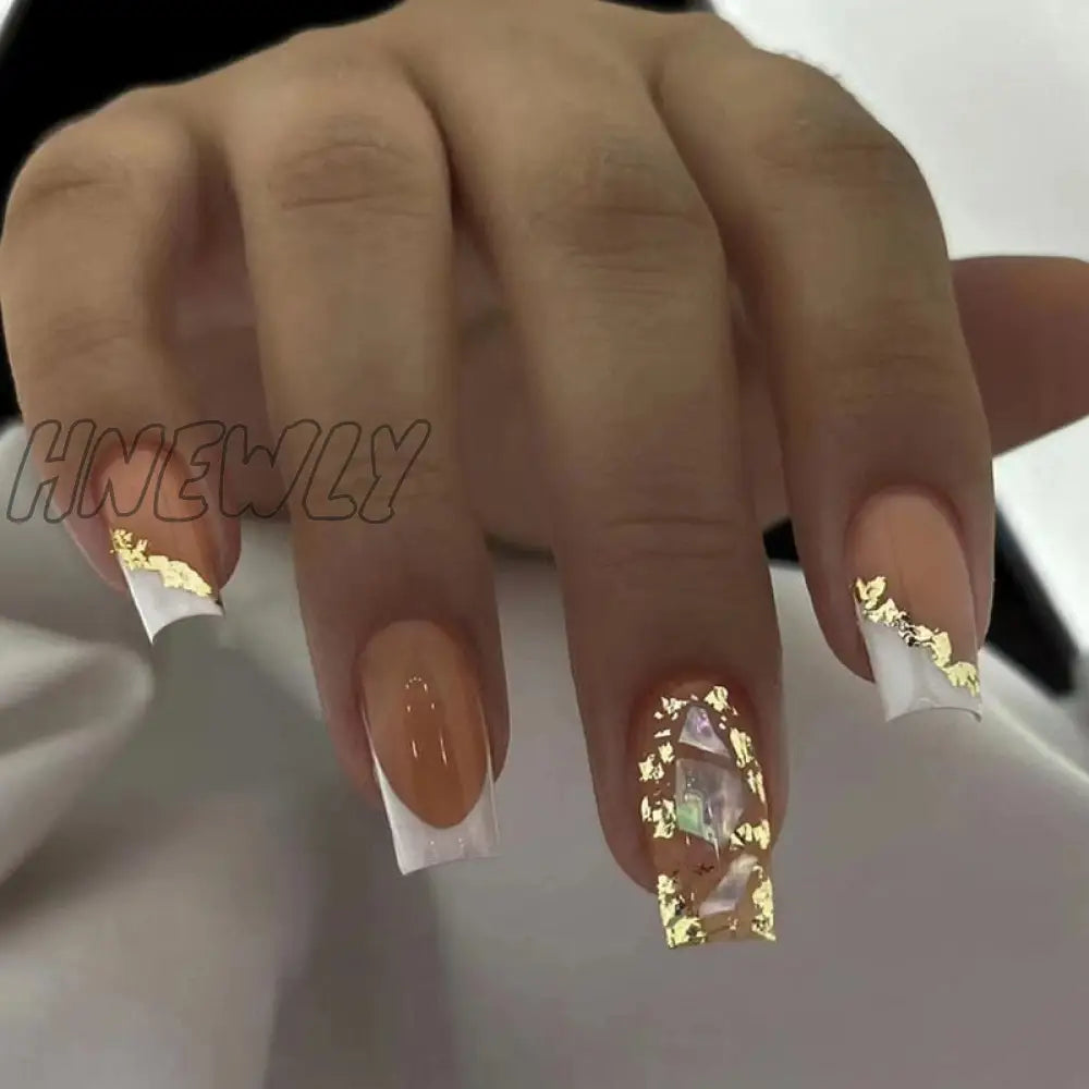 24Pcs Glitter Pink Gradient False Nails Wearable French Fake Nail With Rhinestone Designs Short