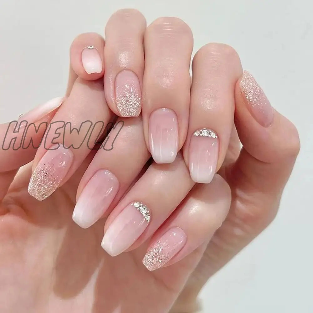 24Pcs Simple False Nails French Ballerina Pink Fake Detachable Coffin Full Cover Nail Tips Press On