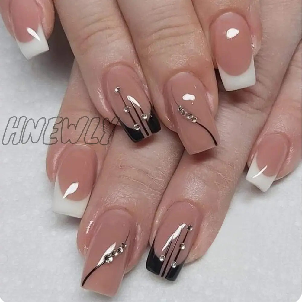 24Pcs Summer False Nails With Designs Charms Flame Long Ballerina Fake Nails Wearable Coffin French