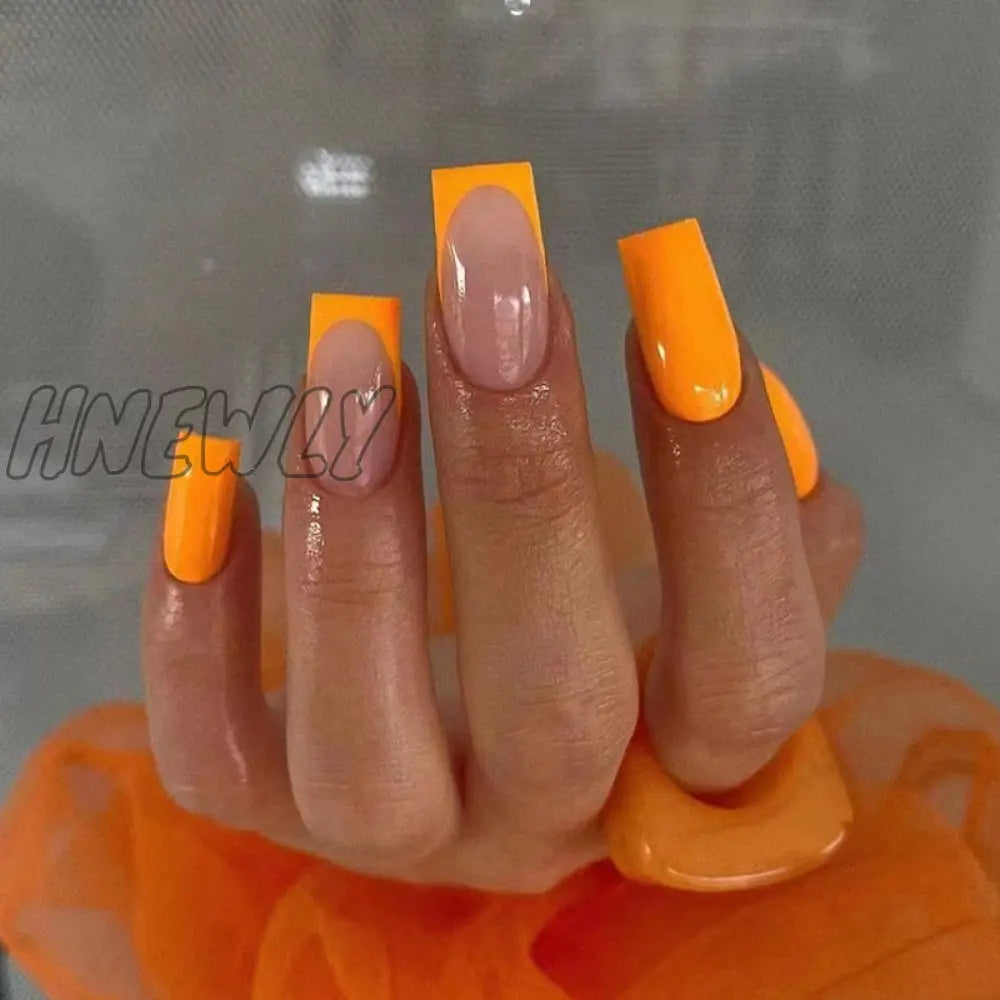 24Pcs Summer False Nails With Designs Charms Flame Long Ballerina Fake Nails Wearable Coffin French