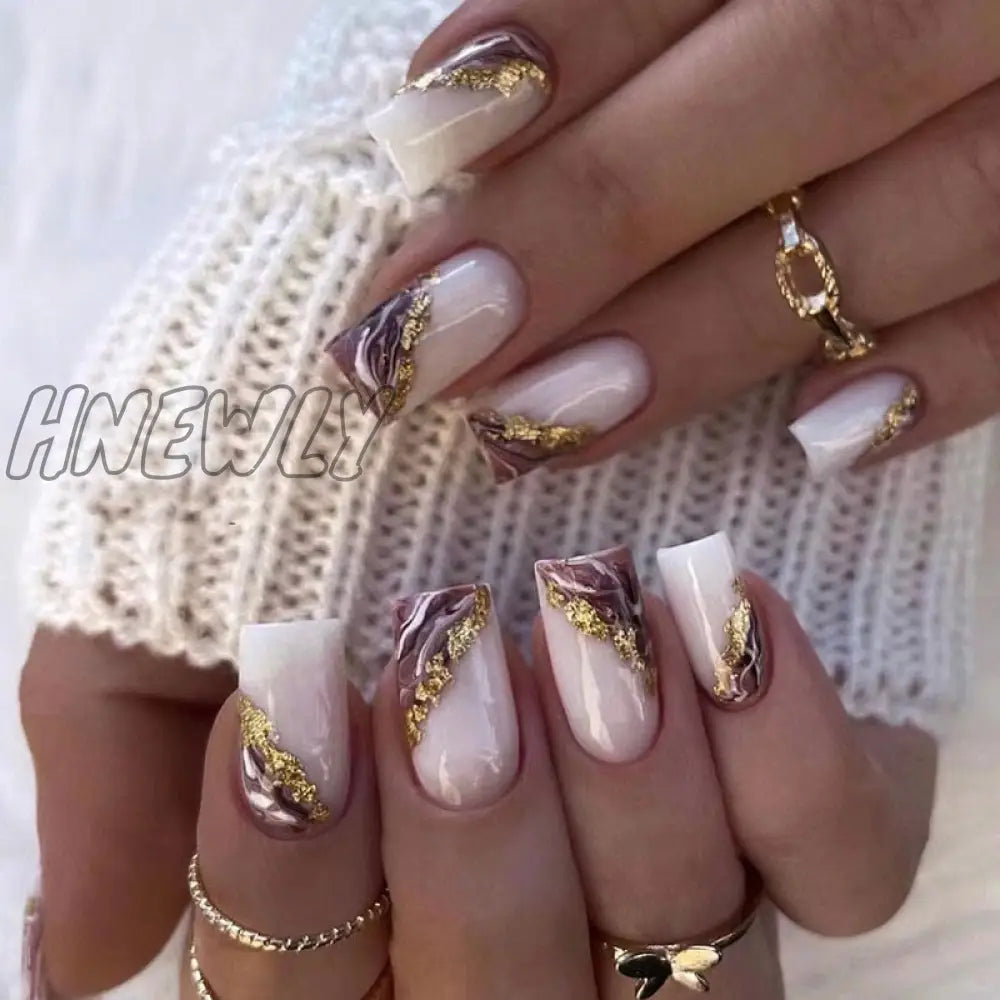 24Pcs Summer False Nails With Designs Charms Flame Long Ballerina Fake Nails Wearable Coffin French