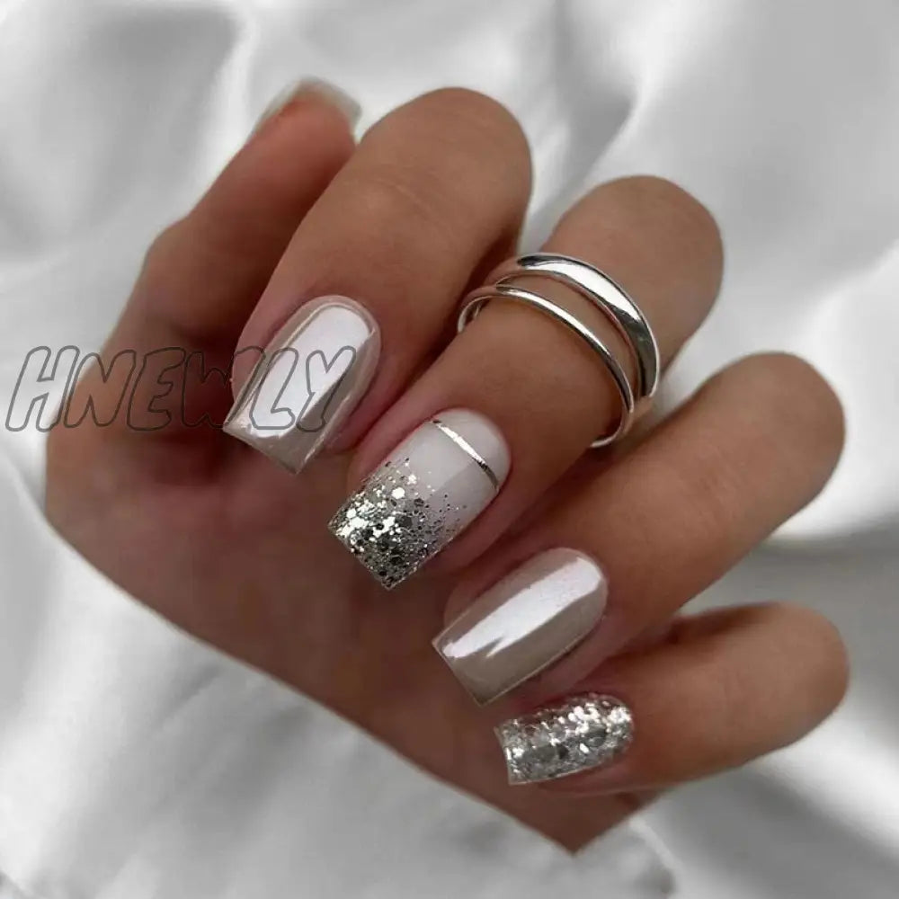 24Pcs Summer False Nails With Designs Charms Flame Long Ballerina Fake Nails Wearable Coffin French