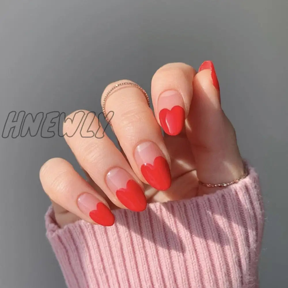 24Pcs Valentine’s Day Detachable False Nails Wearable French Fake Love Pattern Design Full Cover