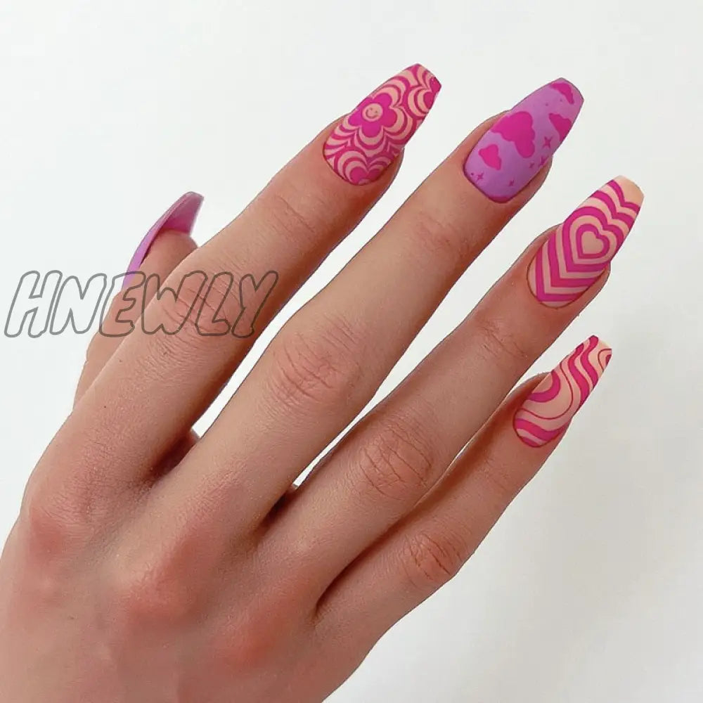 24Pcs Valentine’s Day Detachable False Nails Wearable French Fake Love Pattern Design Full Cover