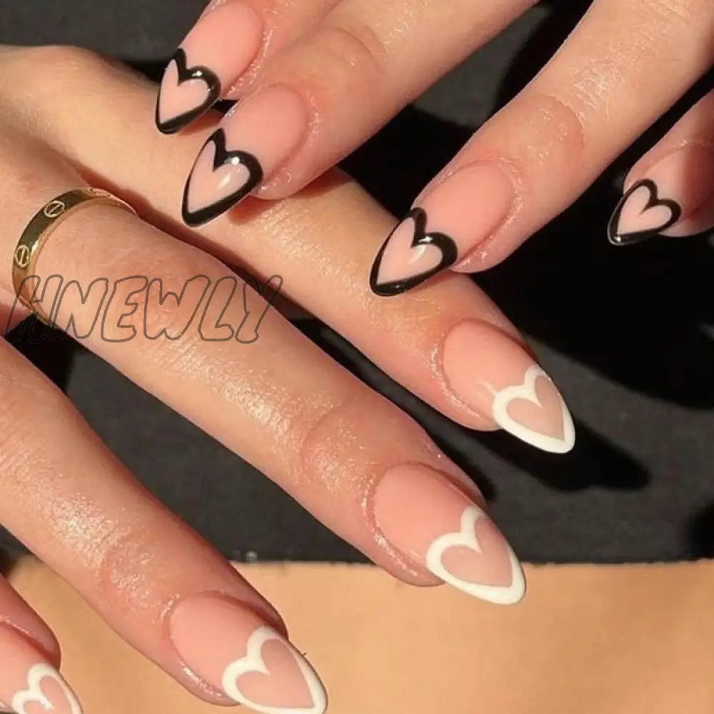 24Pcs Valentine’s Day Detachable False Nails Wearable French Fake Love Pattern Design Full Cover