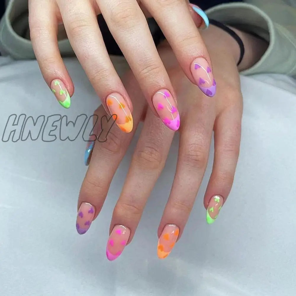 24Pcs Valentine’s Day Detachable False Nails Wearable French Fake Love Pattern Design Full Cover