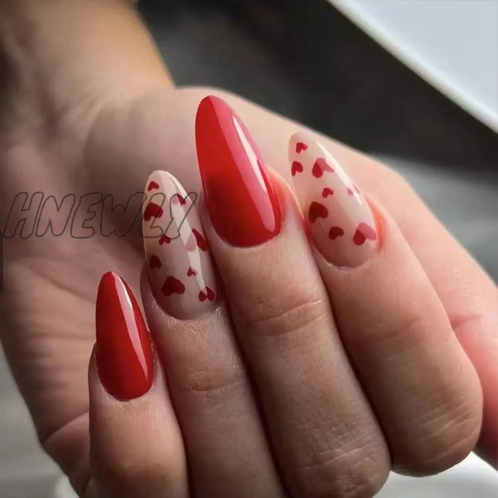 24Pcs Valentine’s Day Detachable False Nails Wearable French Fake Love Pattern Design Full Cover