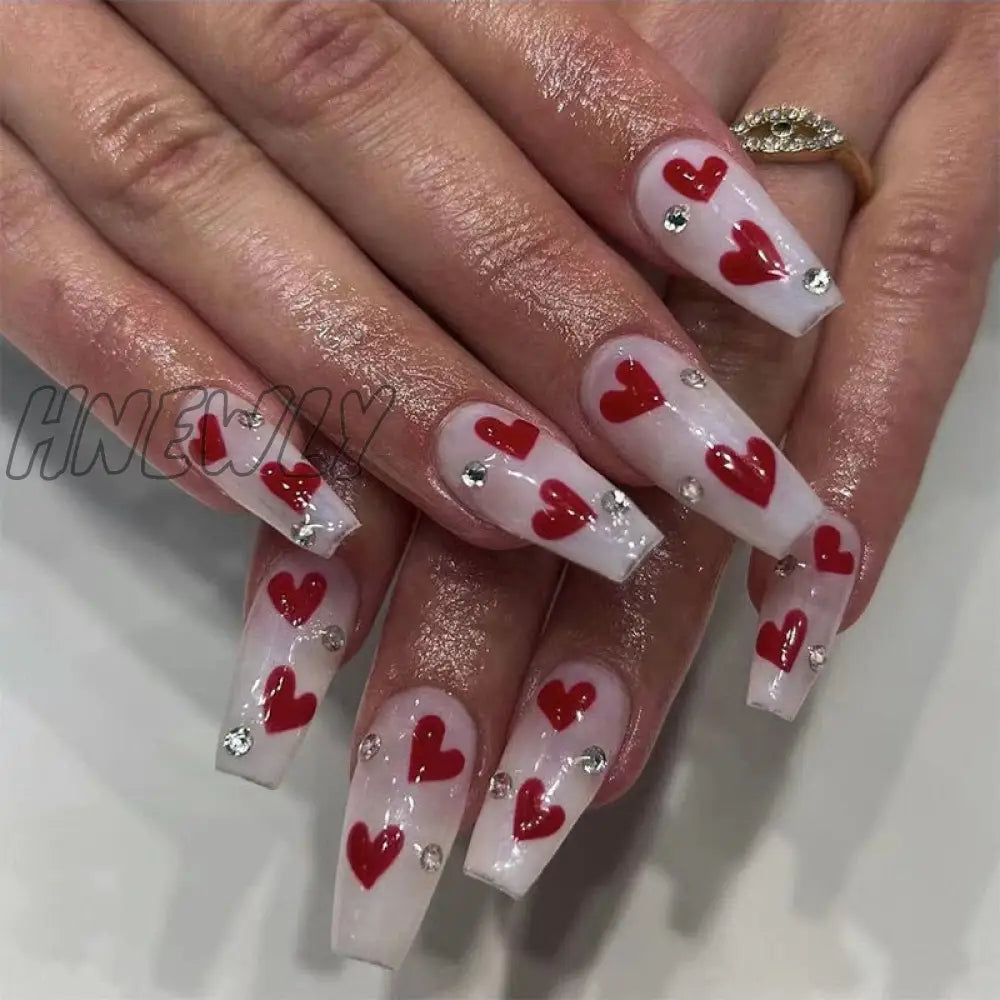 24Pcs Valentine’s Day Detachable False Nails Wearable French Fake Love Pattern Design Full Cover