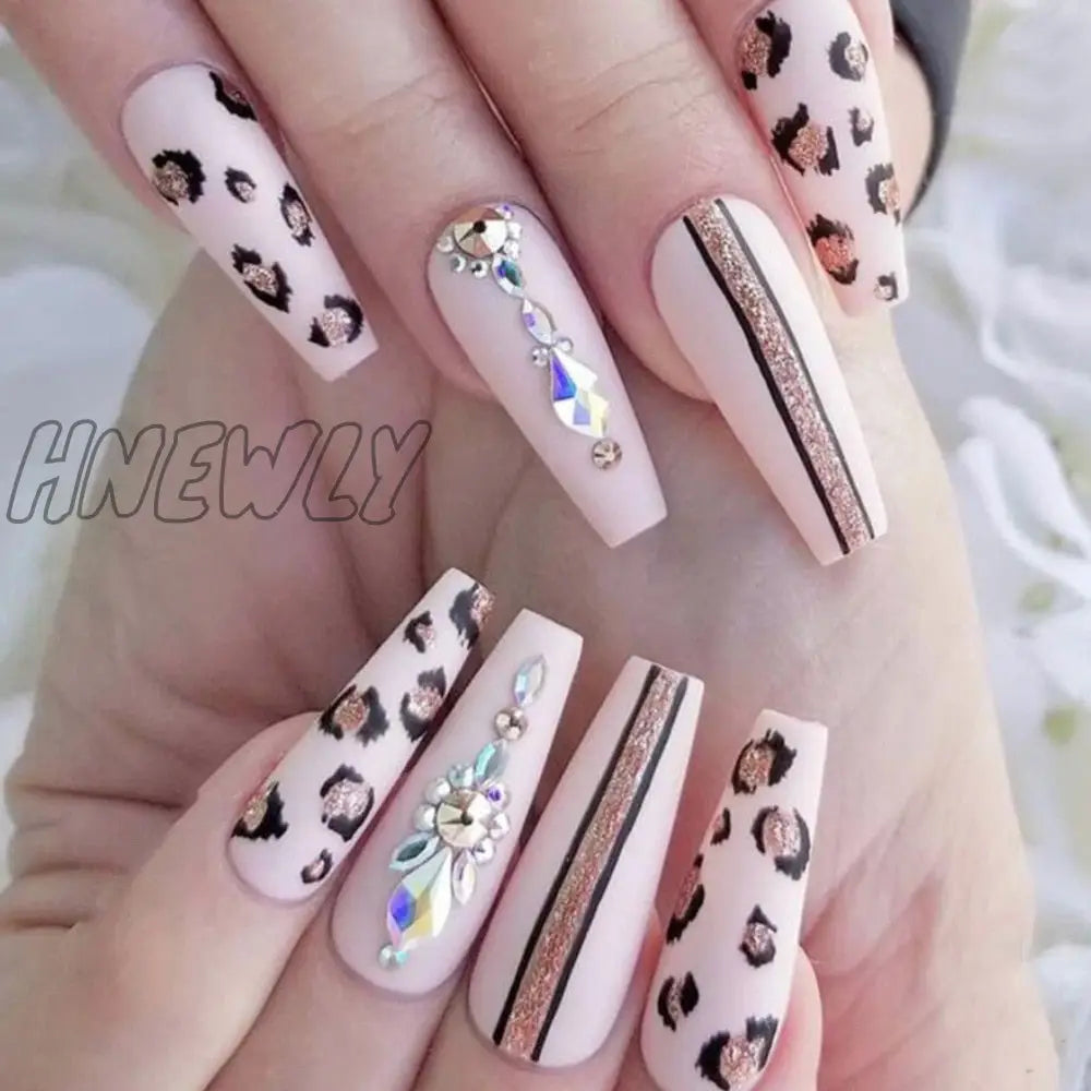 24Pcs Wearable Acrylic False Nail Tips Coffin Ballerina Fake Nails With Glue Purple Design