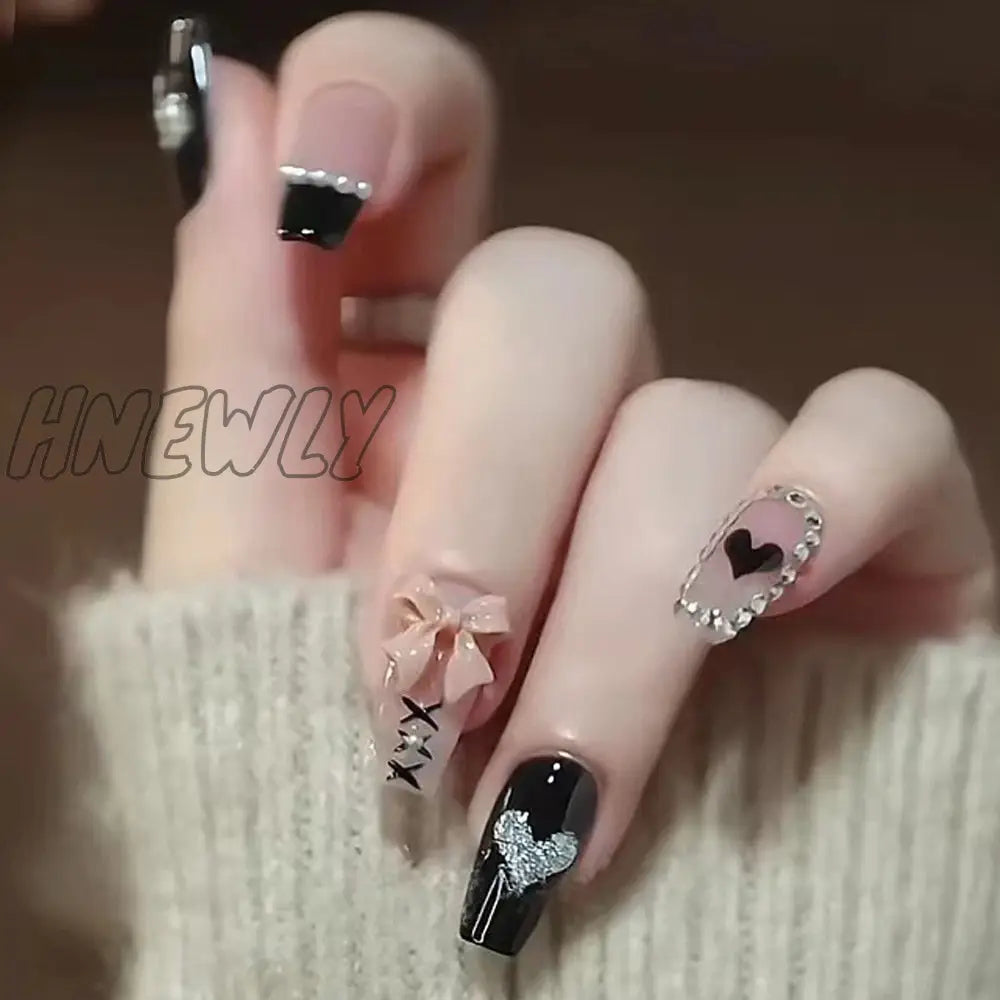 24Pcs Wearable Pink Press On Fake Nails Tips With Glue False Nails Design Butterfly Lovely Girl