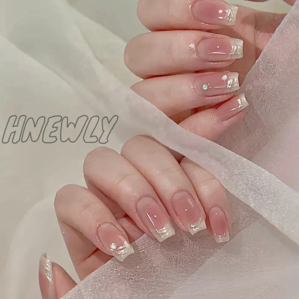 24Pcs Wearable Pink Press On Fake Nails Tips With Glue False Nails Design Butterfly Lovely Girl