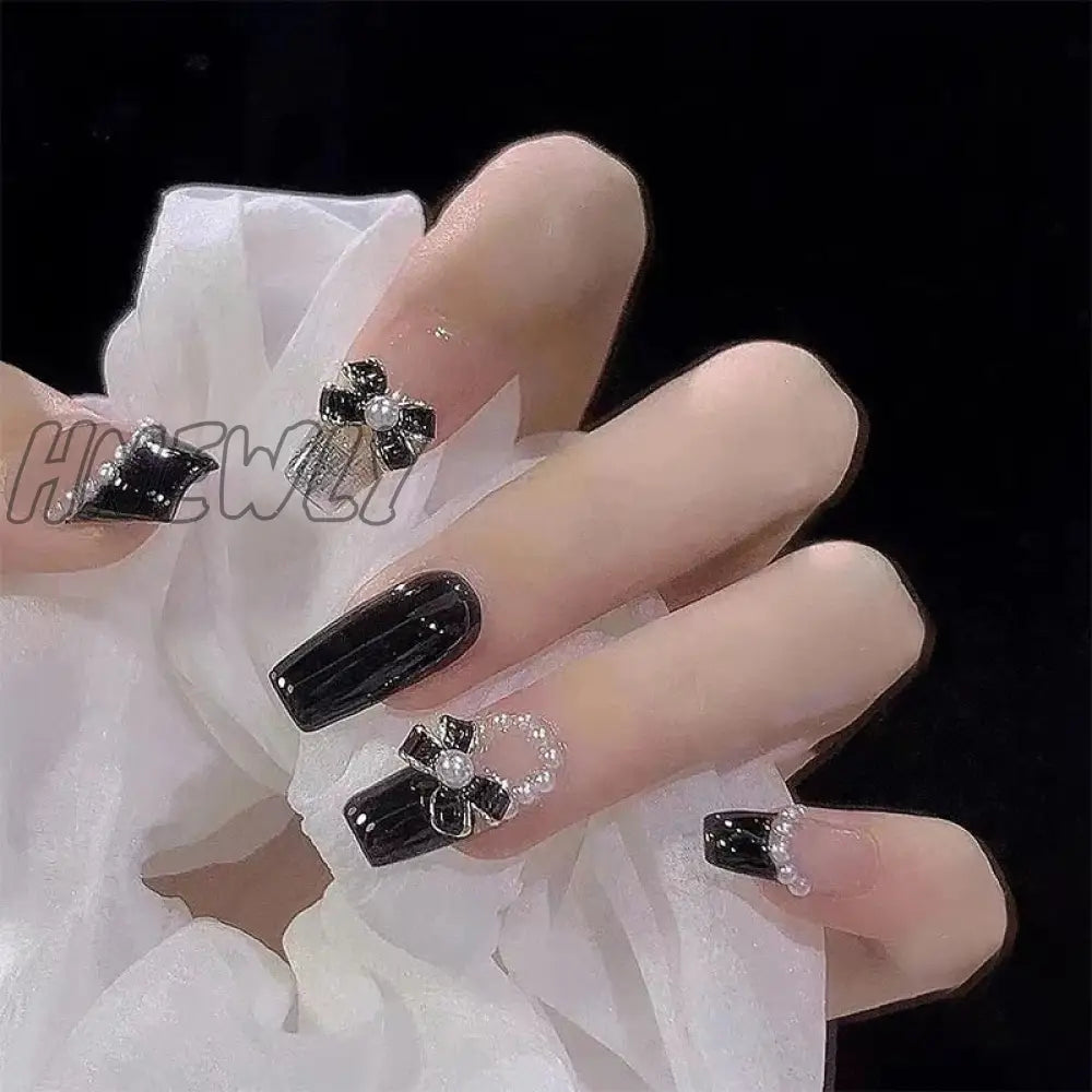 24Pcs Wearable Pink Press On Fake Nails Tips With Glue False Nails Design Butterfly Lovely Girl