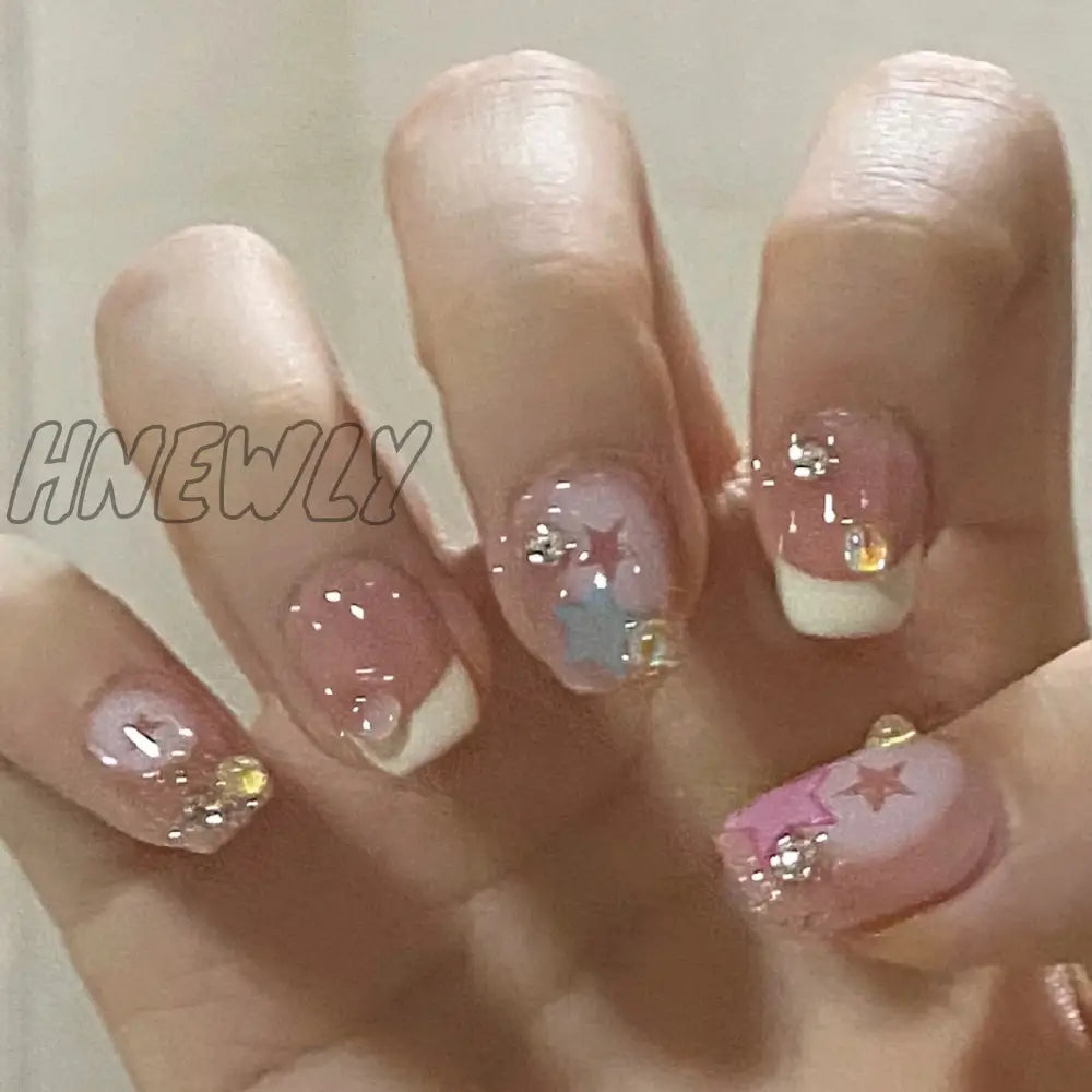 24Pcs Wearable Pink Press On Fake Nails Tips With Glue False Nails Design Butterfly Lovely Girl