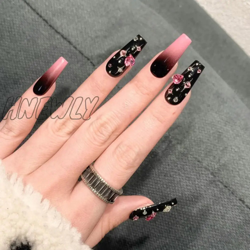 24Pcs Wearable Pink Press On Fake Nails Tips With Glue False Nails Design Butterfly Lovely Girl