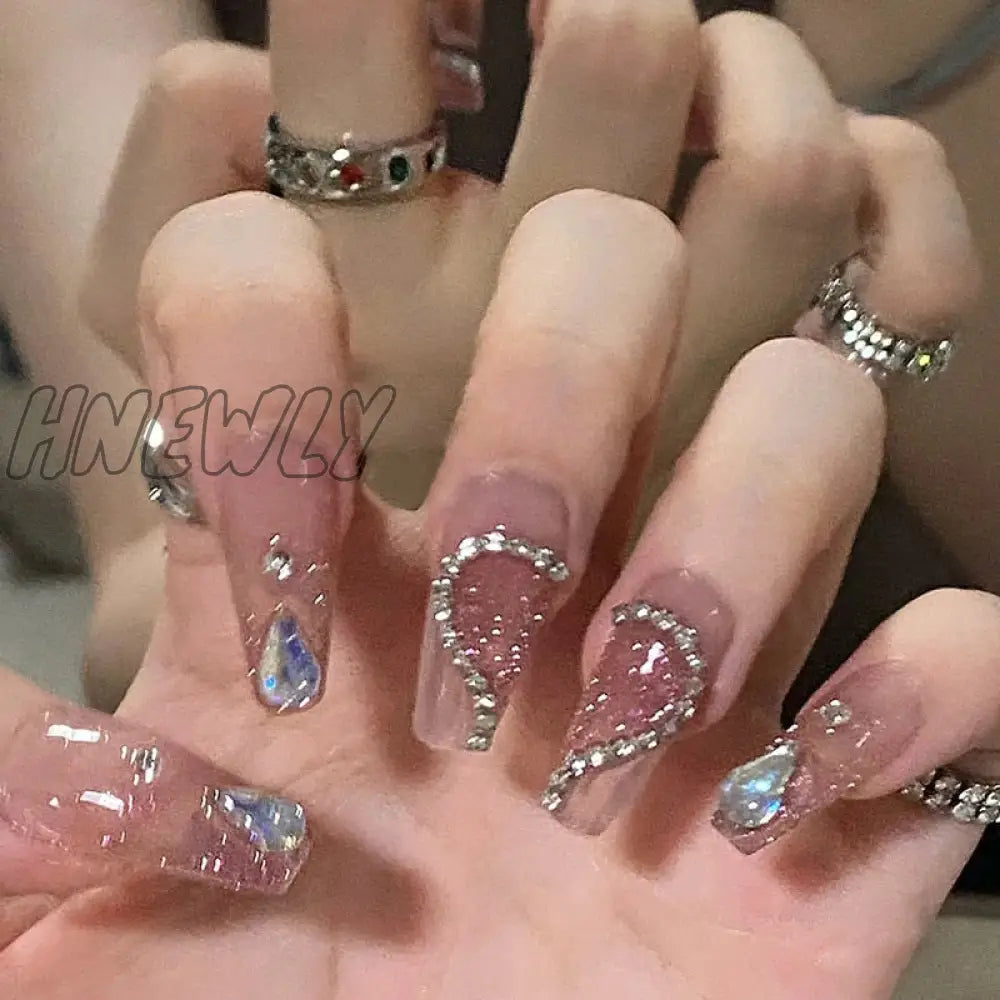 24Pcs Wearable Pink Press On Fake Nails Tips With Glue False Nails Design Butterfly Lovely Girl