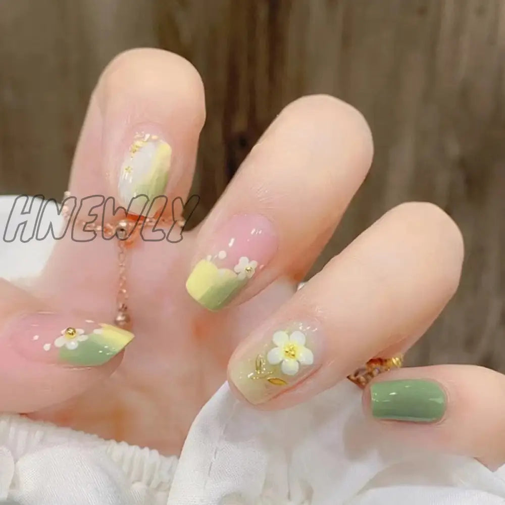 24Pcs Wearable Pink Press On Fake Nails Tips With Glue False Nails Design Butterfly Lovely Girl