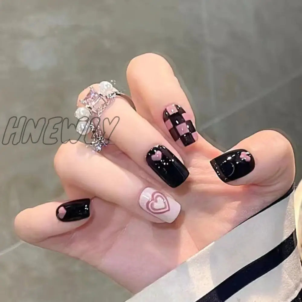 24Pcs Wearable Pink Press On Fake Nails Tips With Glue False Nails Design Butterfly Lovely Girl