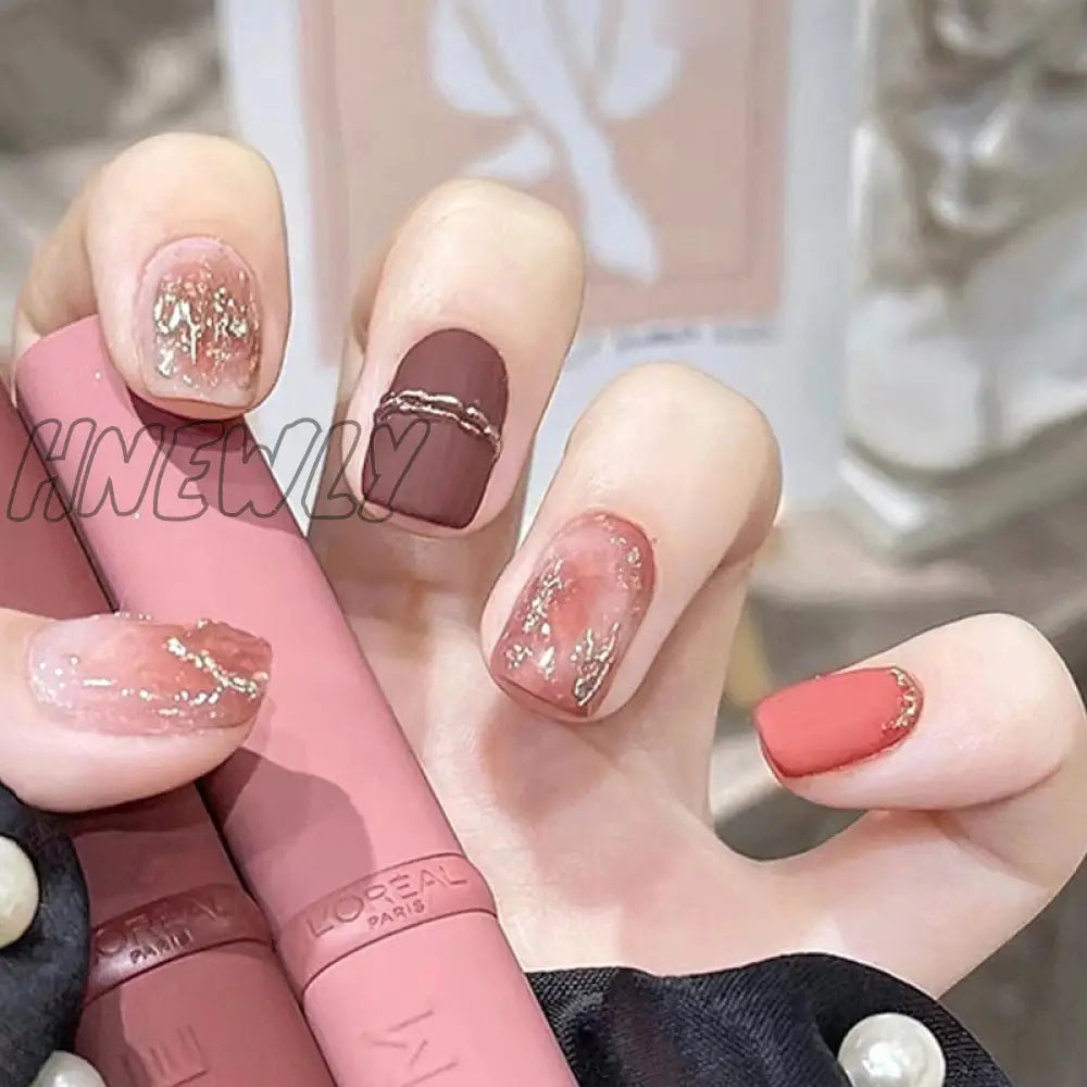 24Pcs Wearable Pink Press On Fake Nails Tips With Glue False Nails Design Butterfly Lovely Girl