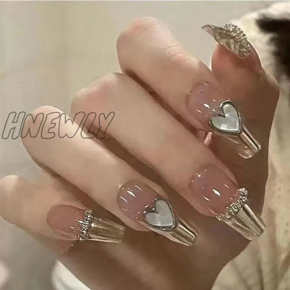 24Pcs Wearable Pink Press On Fake Nails Tips With Glue False Nails Design Butterfly Lovely Girl