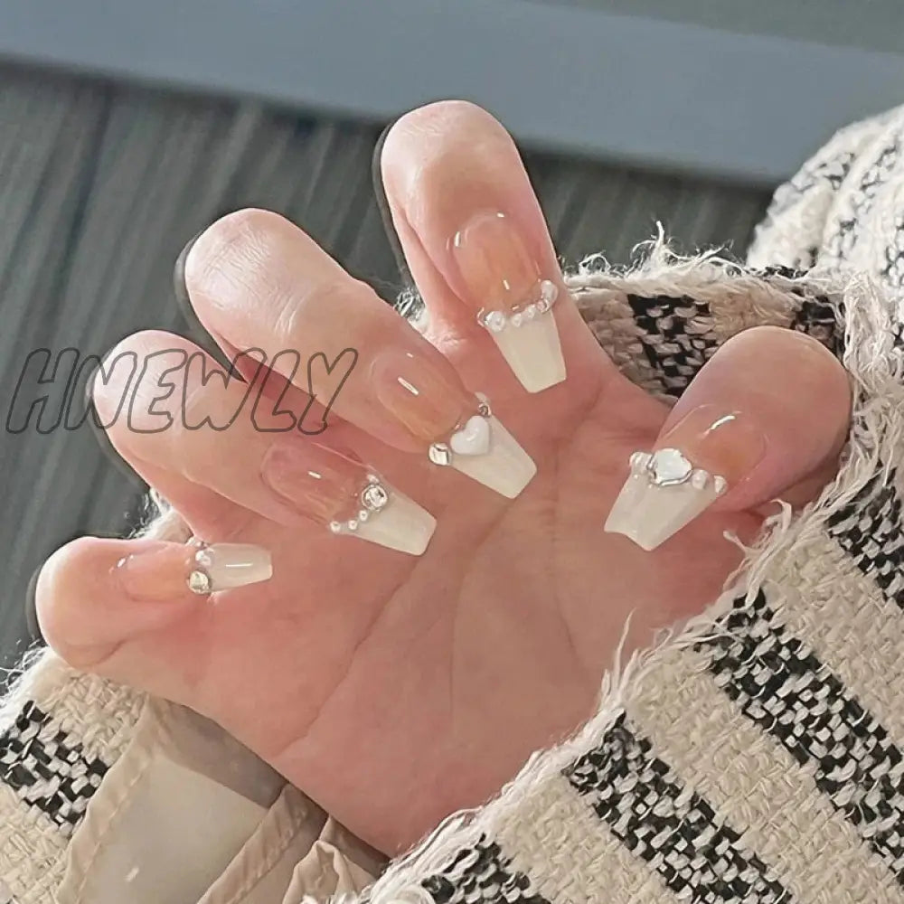 24Pcs Wearable Pink Press On Fake Nails Tips With Glue False Nails Design Butterfly Lovely Girl