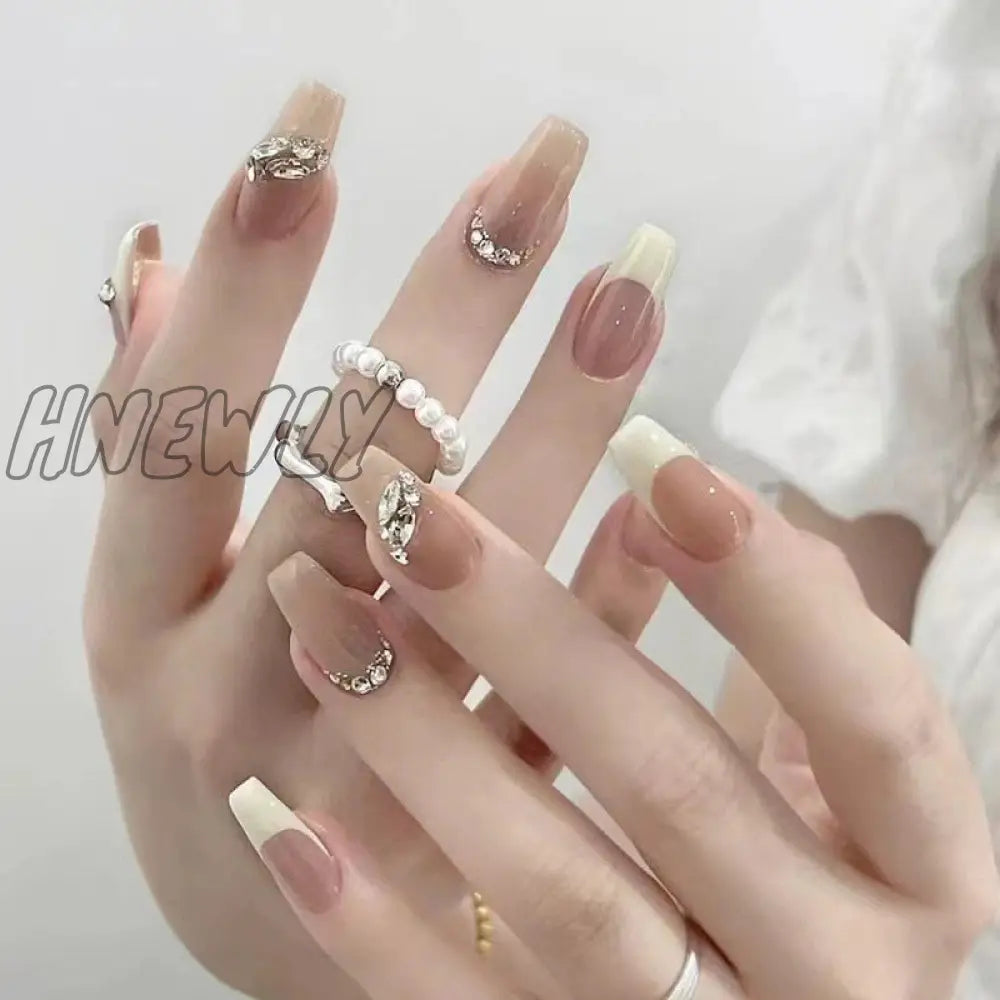 24Pcs Wearable Pink Press On Fake Nails Tips With Glue False Nails Design Butterfly Lovely Girl