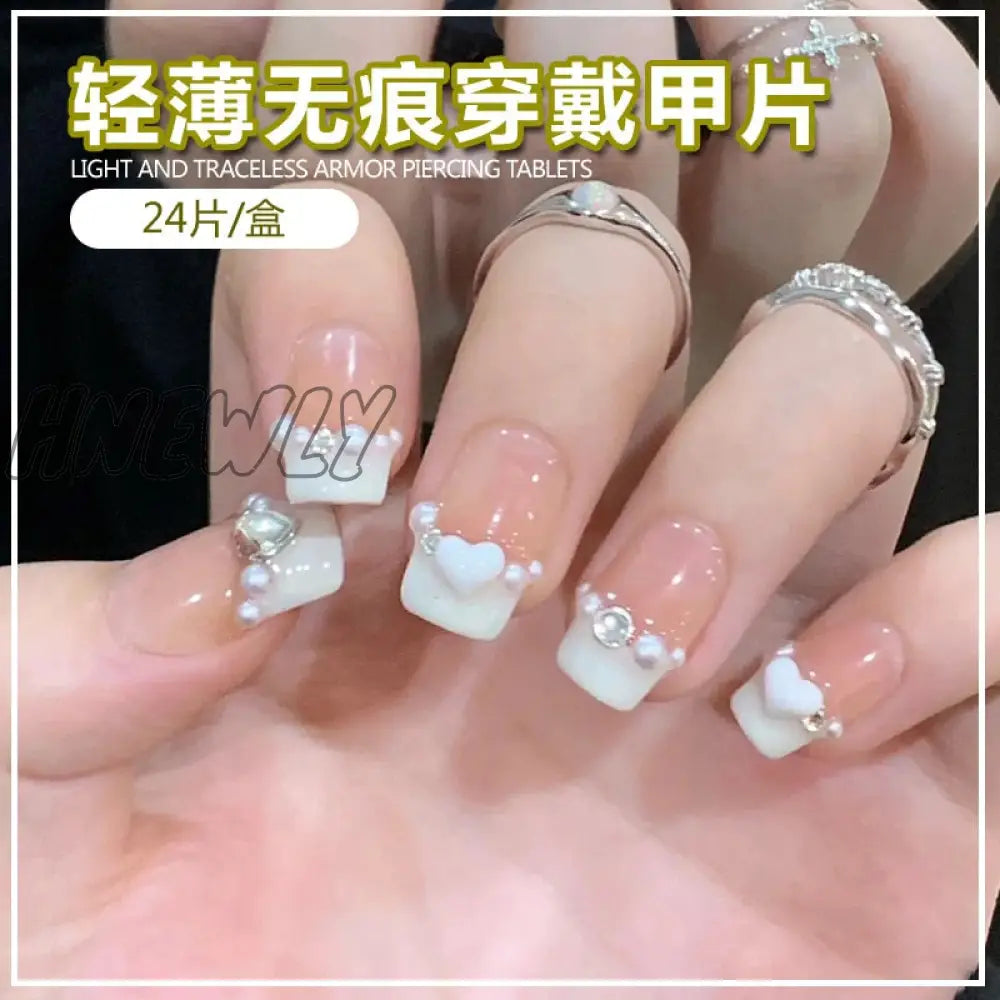 24Pcs Wearable Pink Press On Fake Nails Tips With Glue False Nails Design Butterfly Lovely Girl