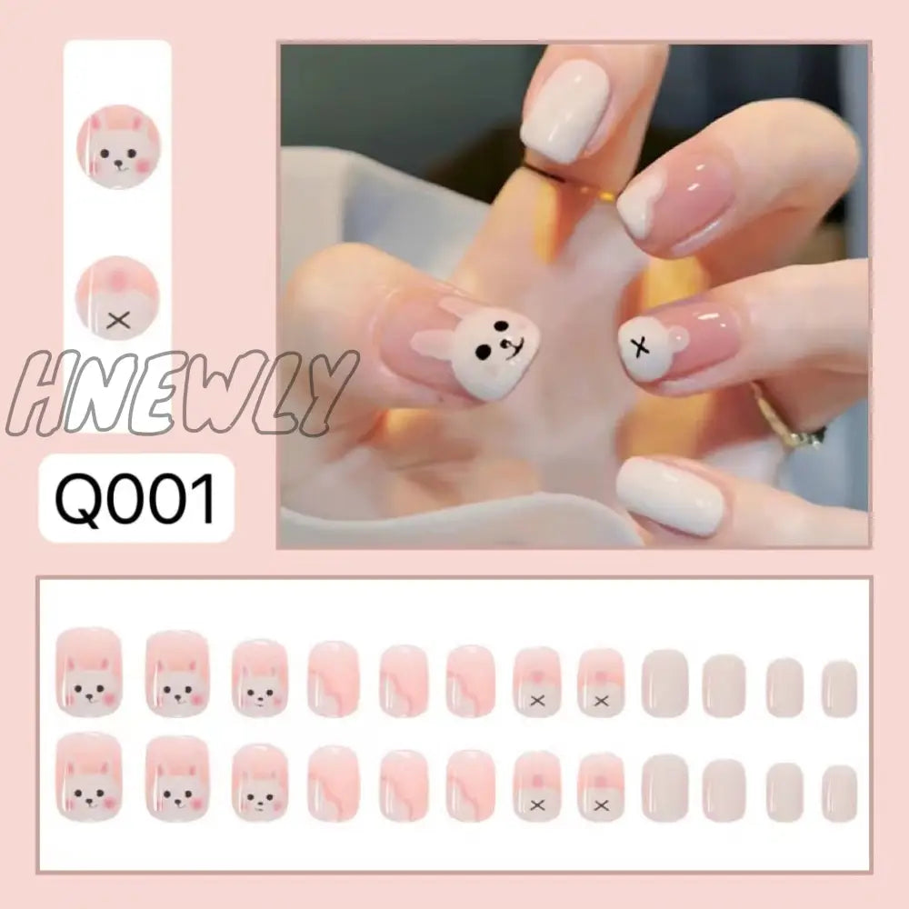 24Pcs Wearable Pink Press On Fake Nails Tips With Glue False Nails Design Butterfly Lovely Girl