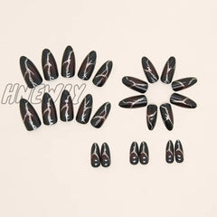 24Pcs Y2K Cool False Nail Tips Ins Gold Foil Retro Red Fake Nails Manicure Set Almond Patch For