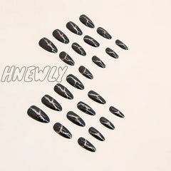 24Pcs Y2K Cool False Nail Tips Ins Gold Foil Retro Red Fake Nails Manicure Set Almond Patch For