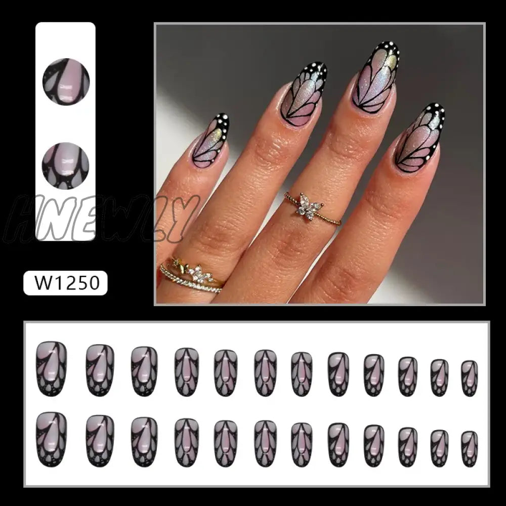 24Pcs Y2K Cool False Nail Tips Ins Gold Foil Retro Red Fake Nails Manicure Set Almond Patch For