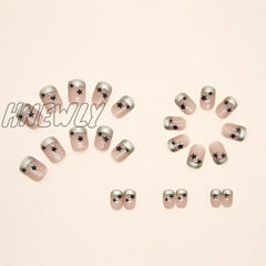 24Pcs Y2K Short Press On Nails Black Star French Gold Edge Design False Nail Patch Full Cover